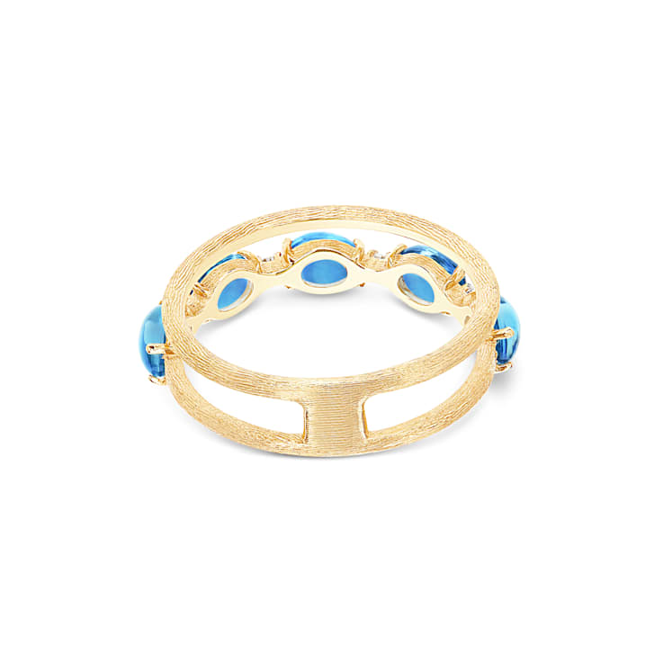 "Azure" 18kt Gold, diamonds and London Blue Topaz double-band ring