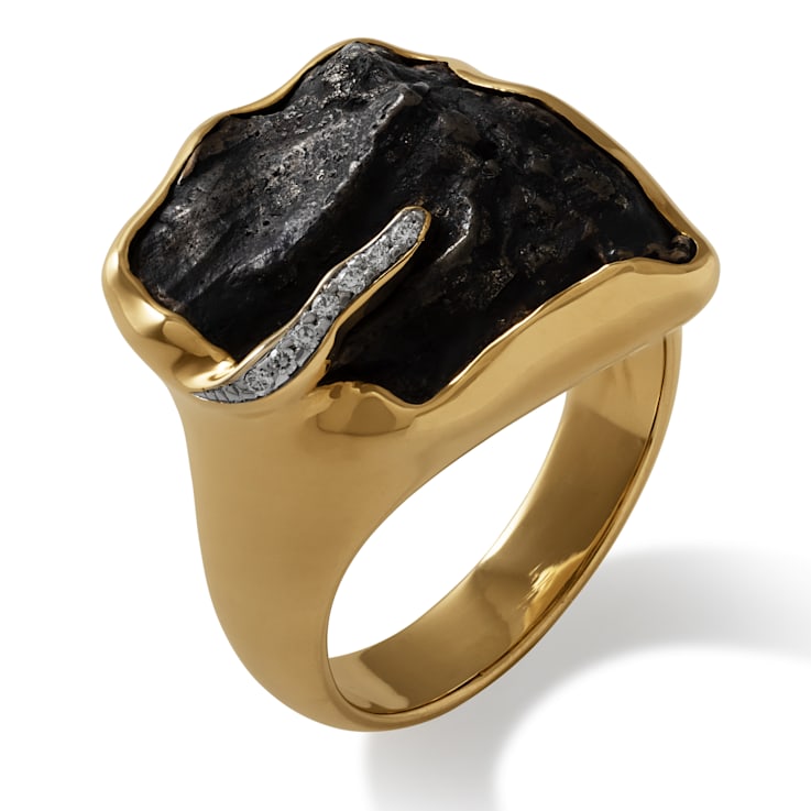 Women's Authentic Sikhote-Alin Meteorite and Diamond 18K Ring