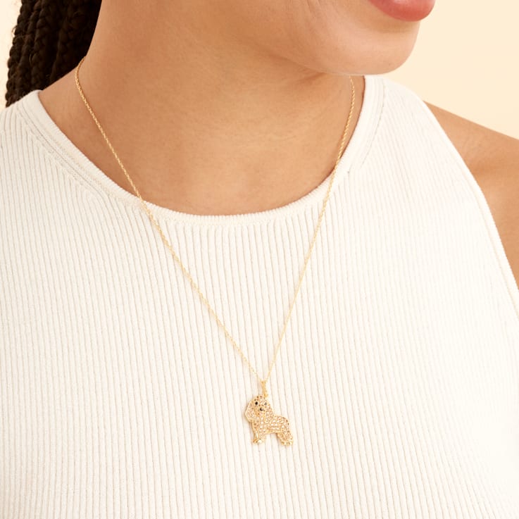 18K Two-tone Gold Over Sterling Silver Cocker Spaniel Pendant with Chain