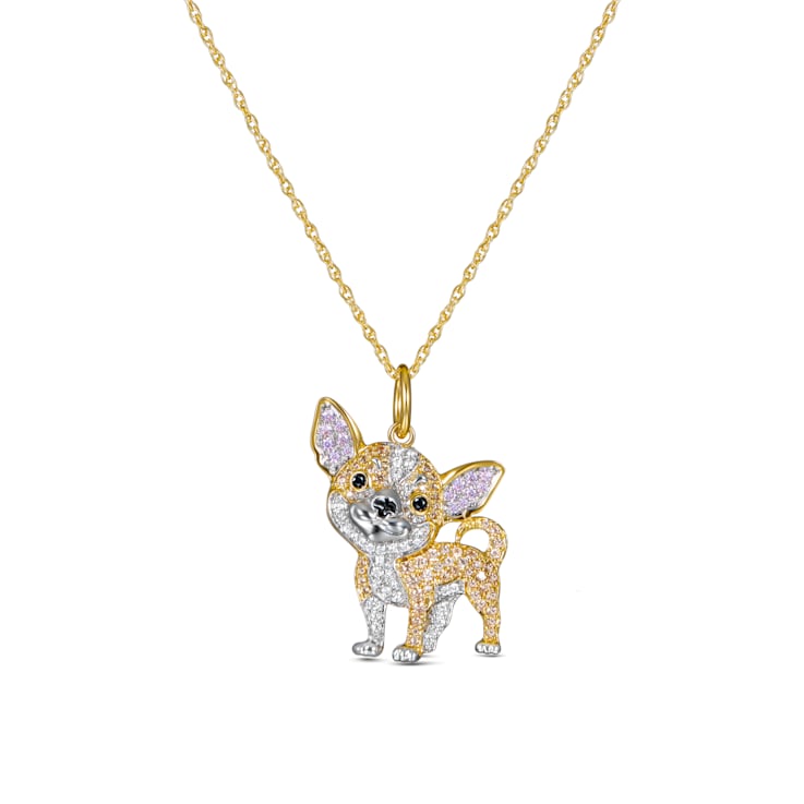 18K Two-tone Gold Over Sterling Silver Charming Chihuahua Pendant with Chain