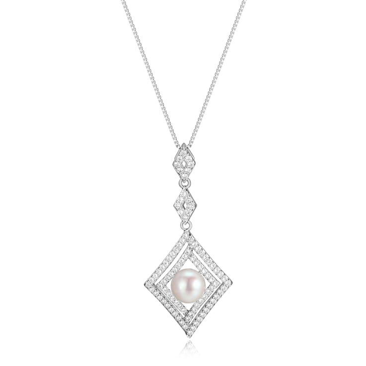 White Cultured Freshwater Pearl Charm Rhodium on Sterling Silver White Cultured Freshwater Pearl Charm Rhodium on Sterling Silver