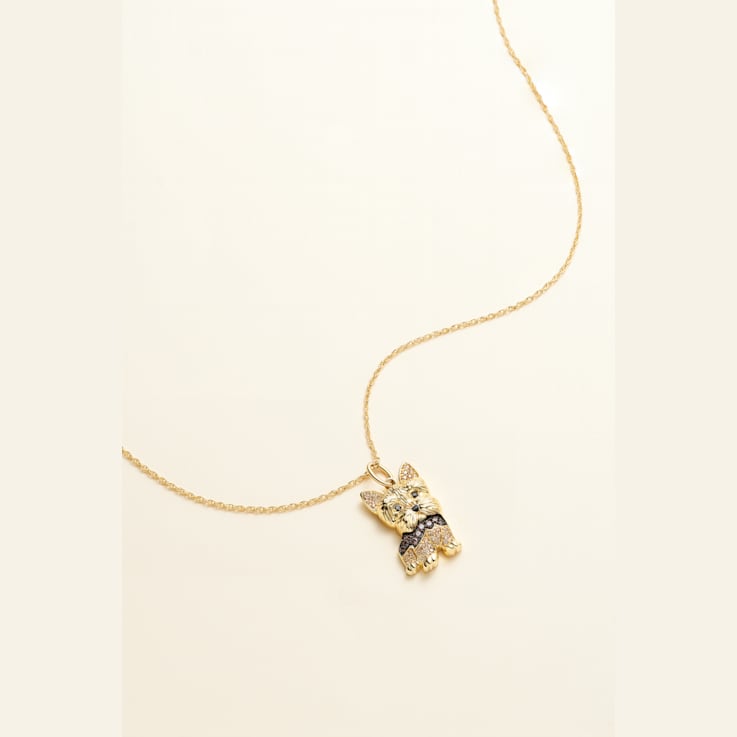 18K Two-tone Gold Over Sterling Silver Yorkshire Terrier Puppy Pendant
with Chain