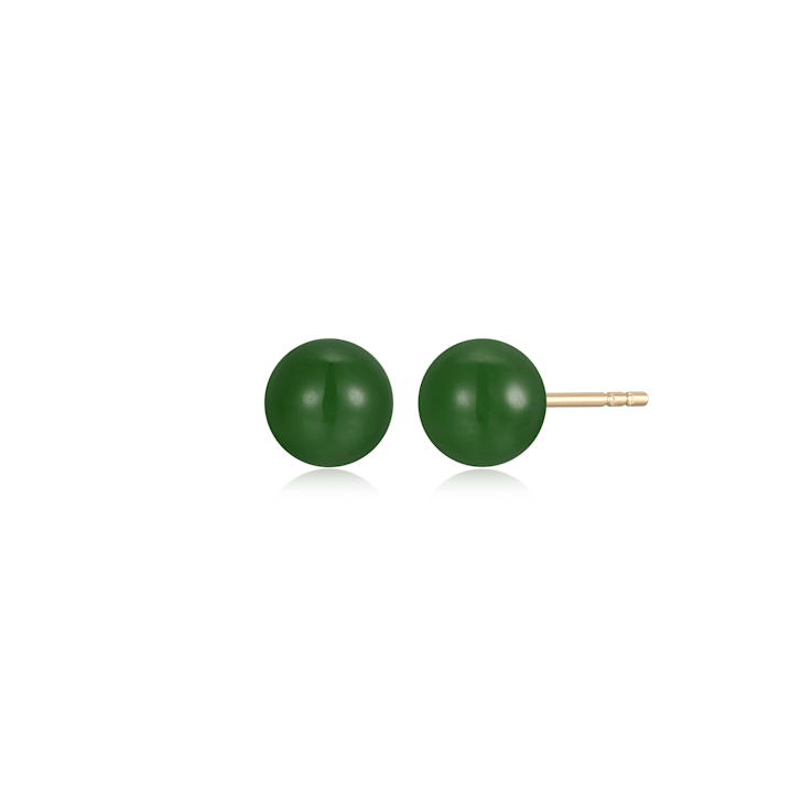 18k Yellow Gold Over Sterling Silver Nephrite Jade 6mm Bead Stud Earrings