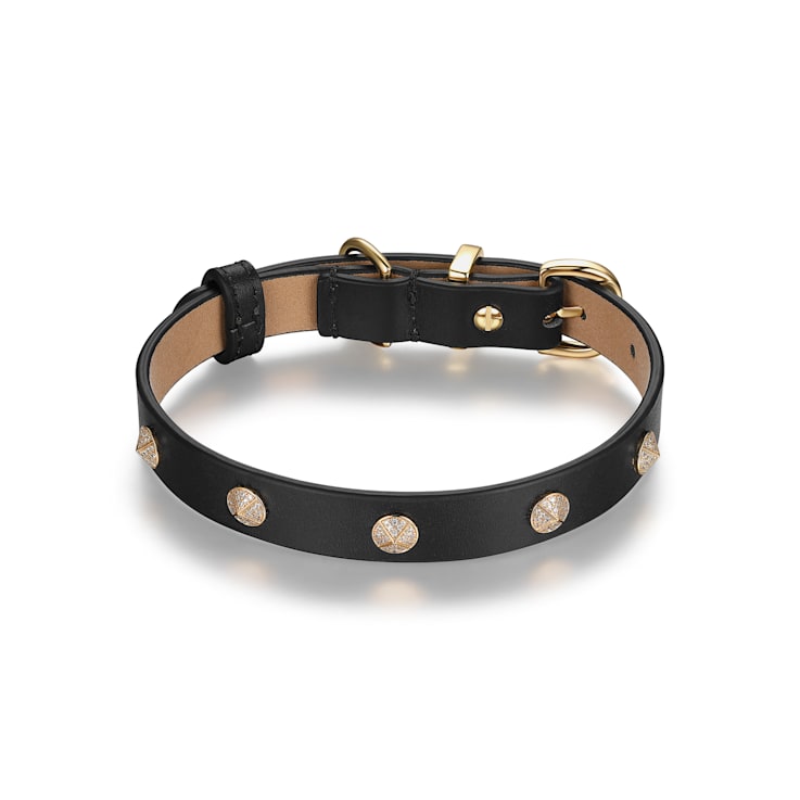 Black Leather Round Studded Dog Collar Size Small 12D2RC