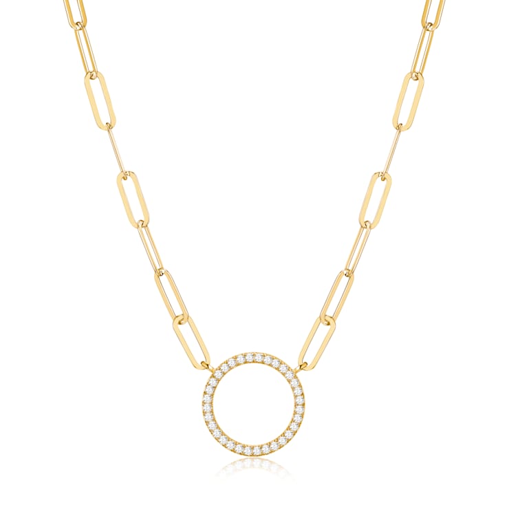 Yellow Gold Plated Sterling Silver Cubic Zirconia Lined Circle Paper
Clip Necklace, 18" + 2"