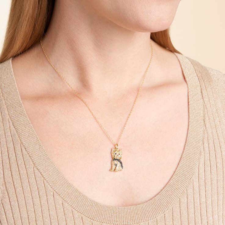 18K Two-tone Gold Over Sterling Silver Yorkshire Terrier Love Pendant
with Chain