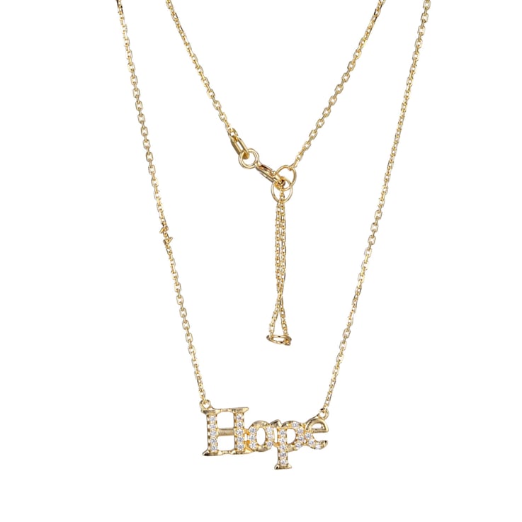 18K Yellow Gold Sterling Silver Cubic Zirconia "Hope" Pendant Necklace