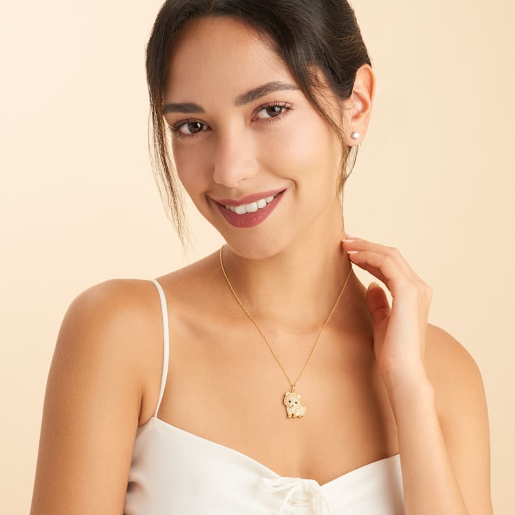 18K Yellow Gold Over Sterling Silver Pomeranian Premium Pendant And Chain