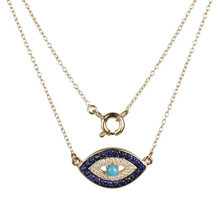 18K Yellow Gold Plated Sterling Silver Evil Eye Pendant Necklace with
Cable Chain, 18"