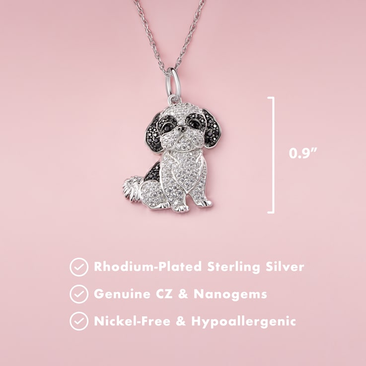 Rhodium Over Sterling Silver Shih Tzu Pendant with Chain