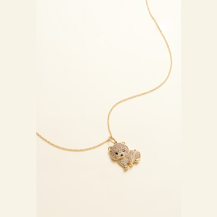 18K Yellow Gold Over Sterling Silver Pomeranian Premium Pendant And Chain