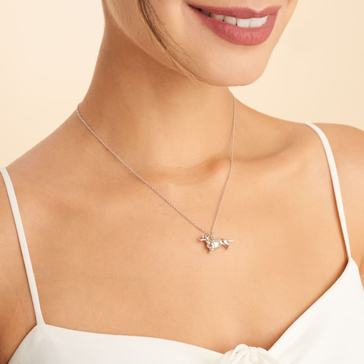 Rhodium Over Sterling Silver Dachshund Pendant with Chain