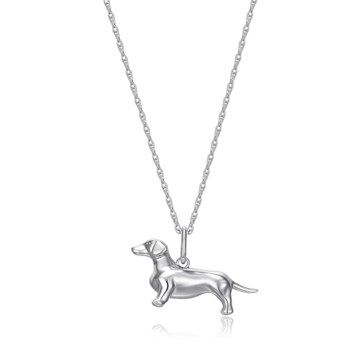 Rhodium Over Sterling Silver Dachshund Pendant with Chain