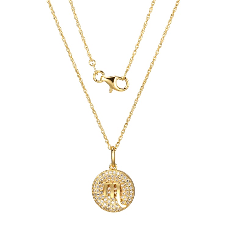 18K Yellow Gold Plated Cubic Zirconia Zodiac Sign Pendant Necklace, 18"