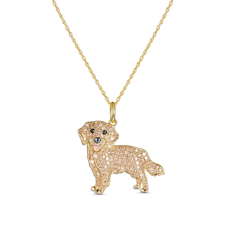 18K Two-tone Gold Over Sterling Silver Golden Retriever Pendant with Chain