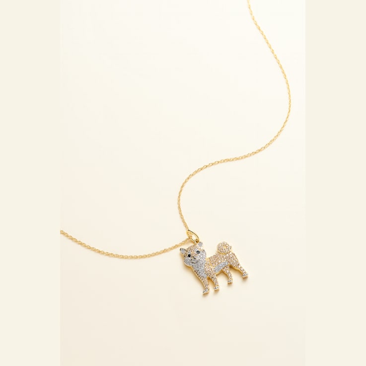 18K Tri-color Gold Over Sterling Silver Shiba Inu Pendant with Chain