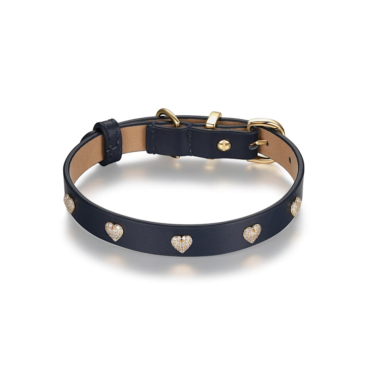 Navy Leather Heart Studded Dog Collar Size Small 14VVSB