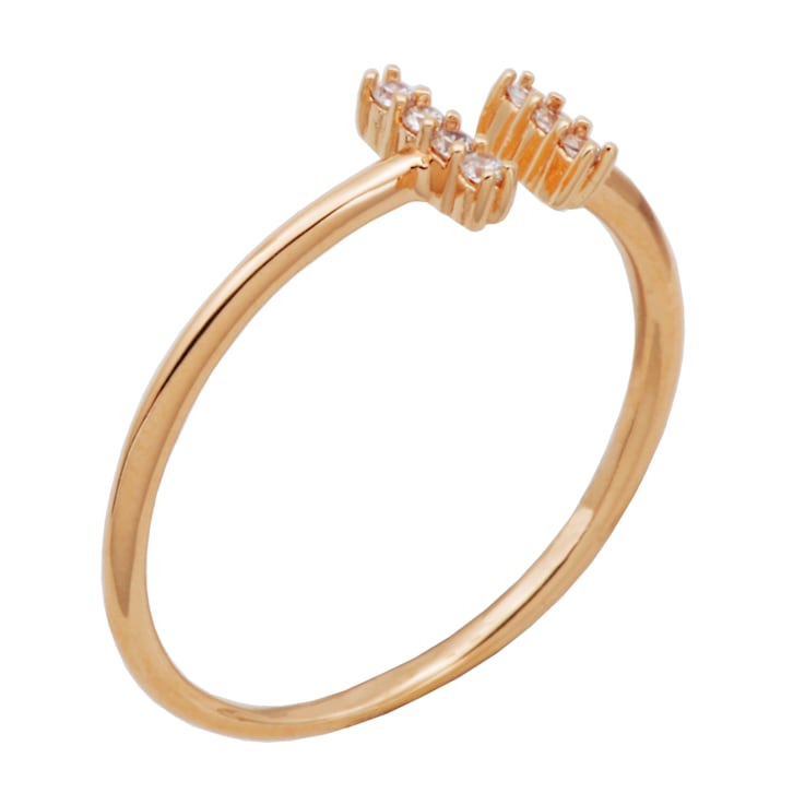14K Rose Gold Plated Sterling Silver Cubic Zirconia Bar Open Ring, Size 7