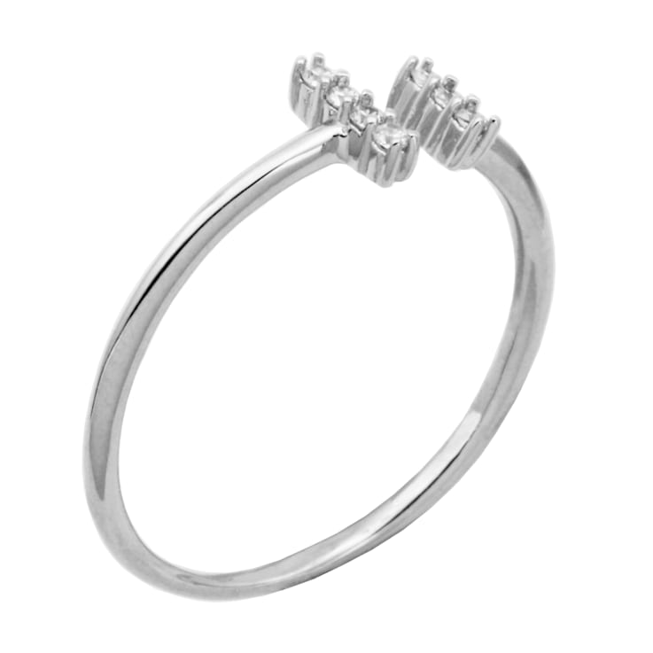 Rhodium Plated Sterling Silver Cubic Zirconia Bar Open Ring, Size 7