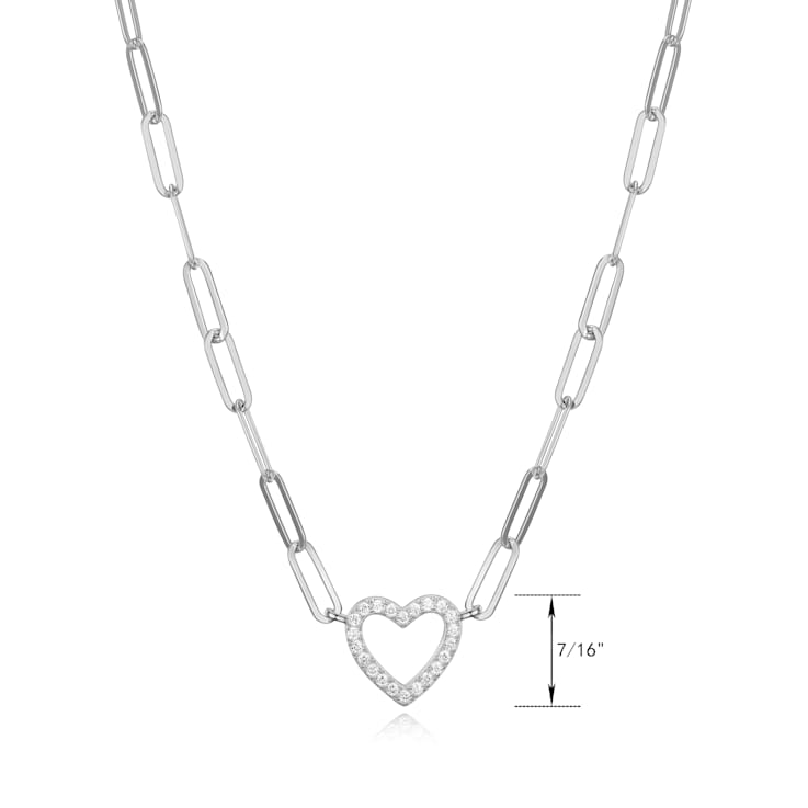 925 Sterling Silver Cubic Zirconia Open Heart Paper Clip Necklace,
18" + 2" Extension
