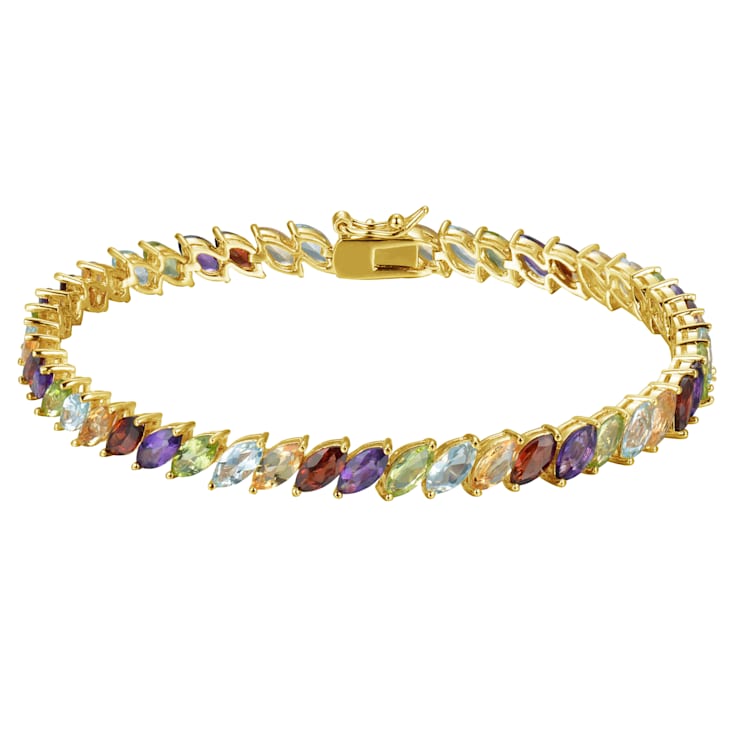Sterling silver Gold Plated semi precious marquis gemstone bracelet 7.25"