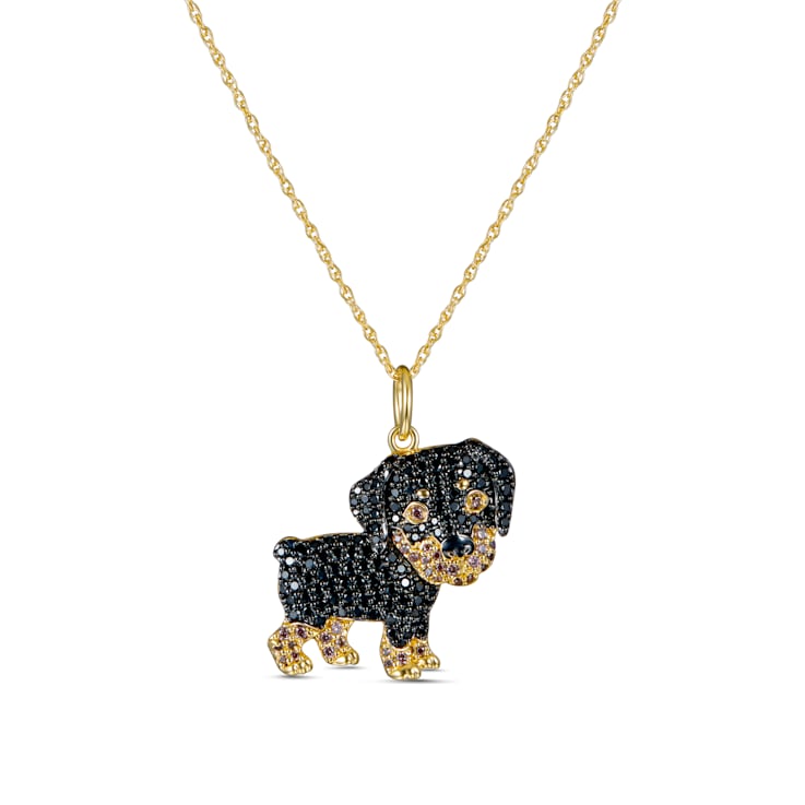 18K Two tone Gold Over Sterling Silver Rottweiler Pendant with Chain 11CKSA