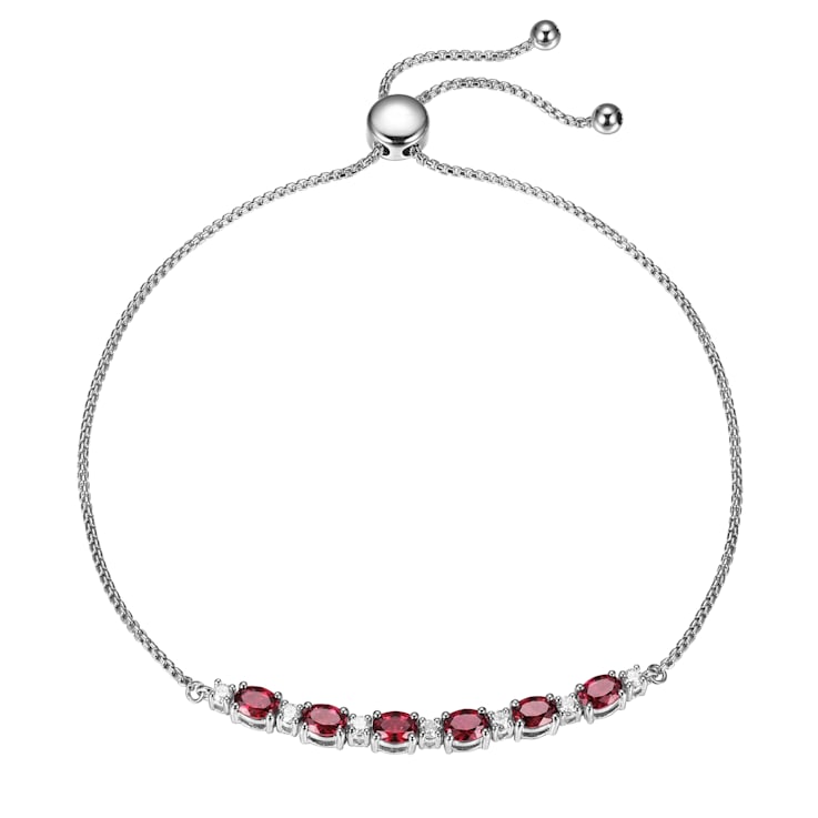Lab-Created Ruby and Lab-Grown Diamond Rhodium Over Sterling Silver Bolo Bracelet