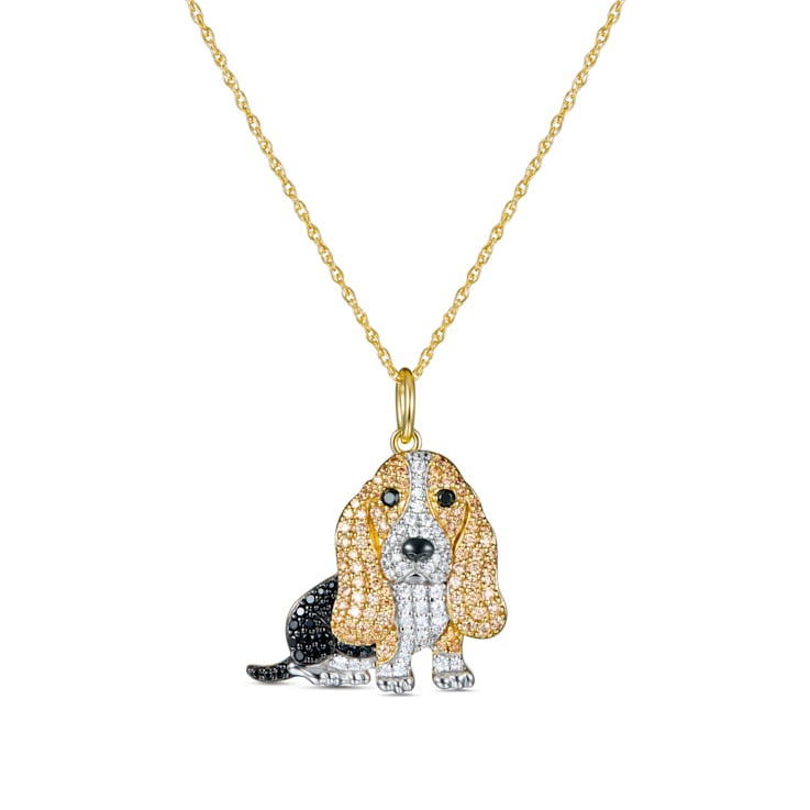 18K Tri-color Gold Over Sterling Silver Basset Hound Pendant with Chain