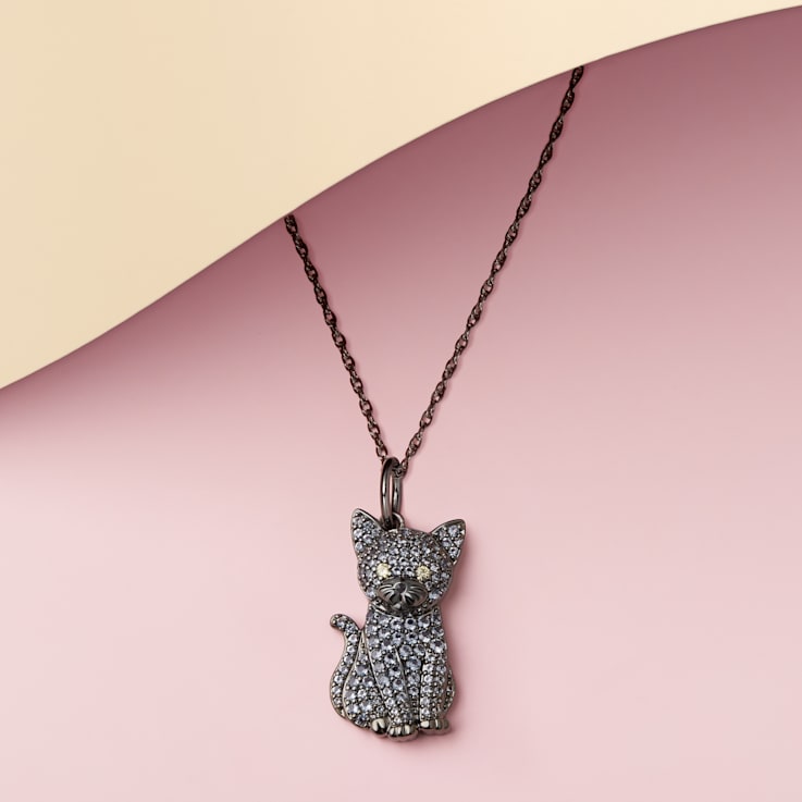Sterling Silver Russian Blue Cat Pendant with Chain - 1D8NDA