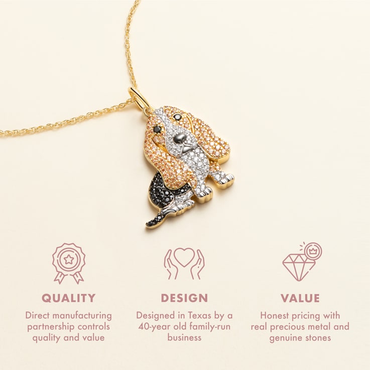18K Tri-color Gold Over Sterling Silver Basset Hound Pendant with Chain
