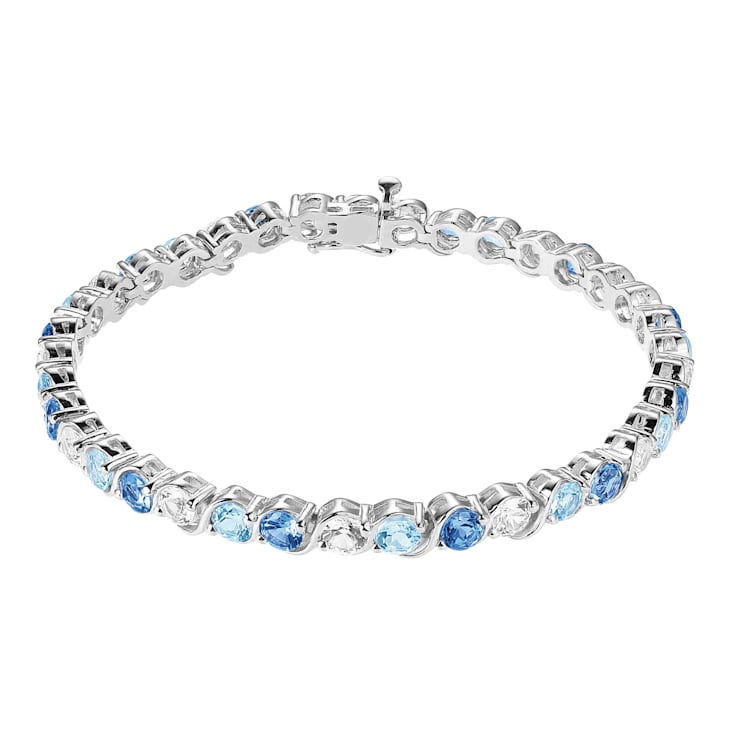 Sterling Silver Created White Sapphire, Swiss Blue Topaz and Sky