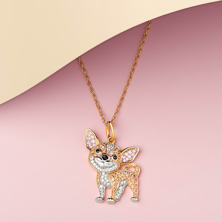 18K Two-tone Gold Over Sterling Silver Charming Chihuahua Pendant with Chain