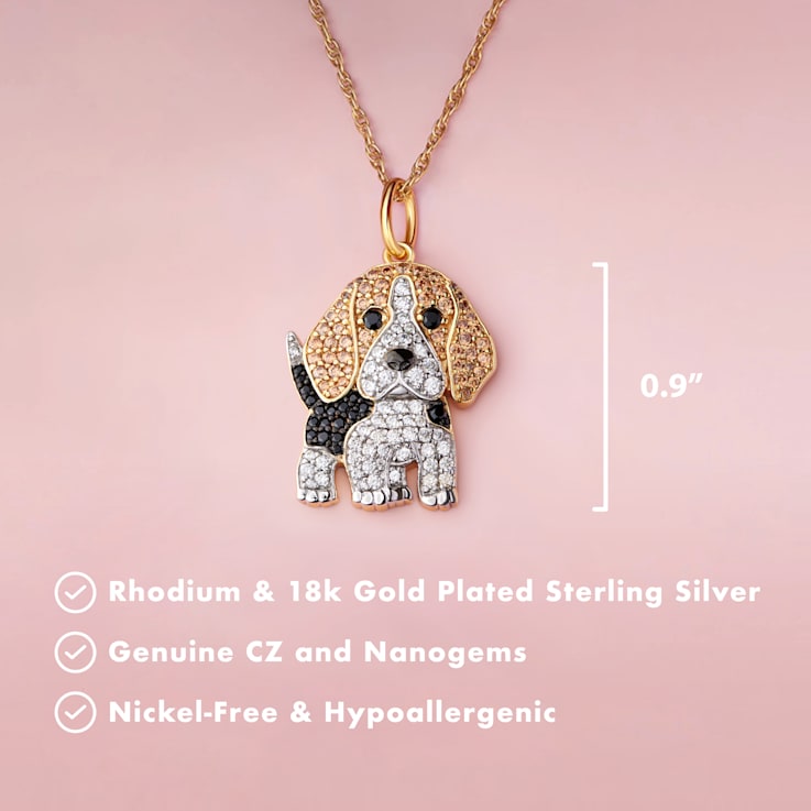 18K Tri-color Gold Over Sterling Silver Beagle Pendant with Chain