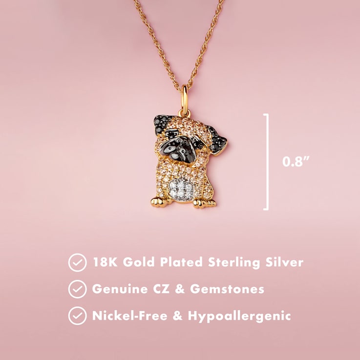 18K Tri-color Gold Over Sterling Silver Coy Pug Pendant with