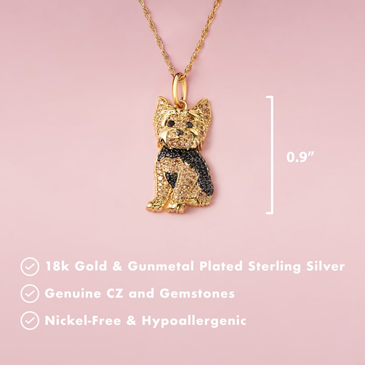 18K Two-tone Gold Over Sterling Silver Yorkshire Terrier Love Pendant
with Chain