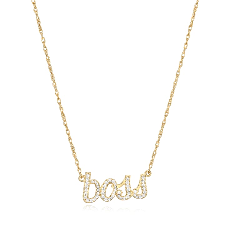 18K Yellow Gold Sterling Silver Cubic Zirconia "Boss" Pendant Necklace