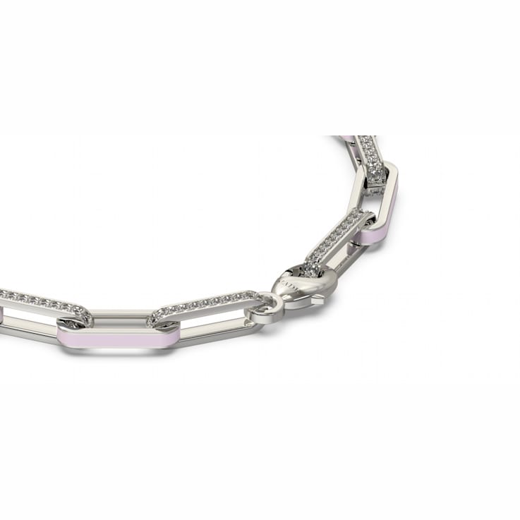 Pink Enamel PaperclipBracelet In Sterling Silver 1.6ctw