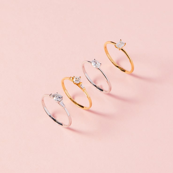 0.30Ct Petite Kite Cushion Shaped Ring with Baguettes on side Lab Grown
Diamond in 14K gold