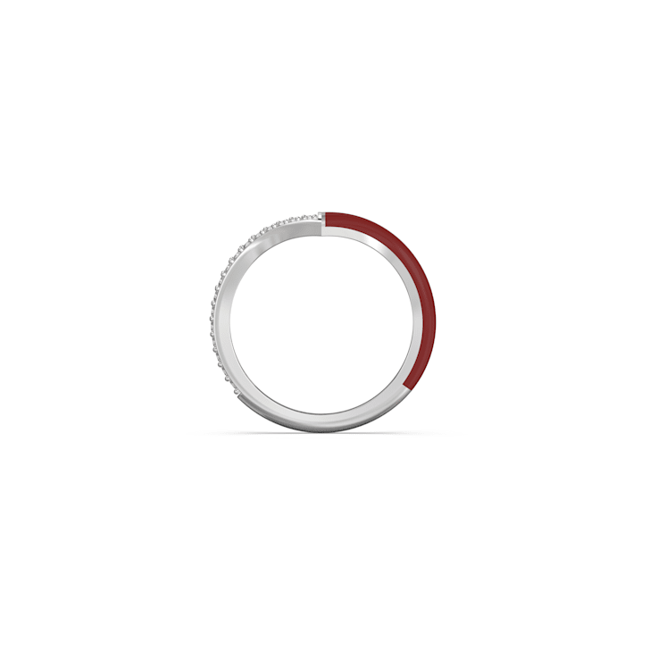 Red Enamel Chevron Lab Diamond Ring In Sterling Silver