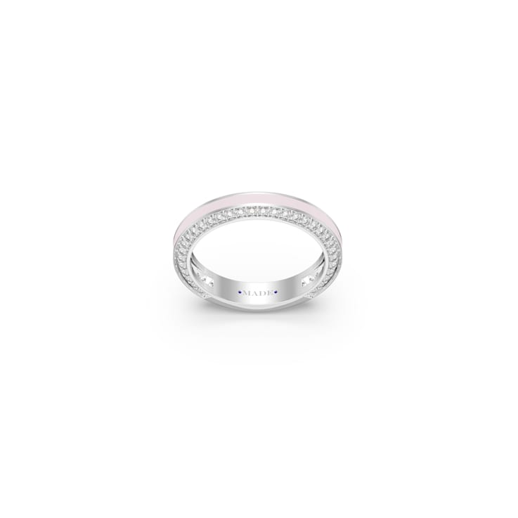 Pink Enamel and Lab Diamond Stacking Ring In Sterling Silver