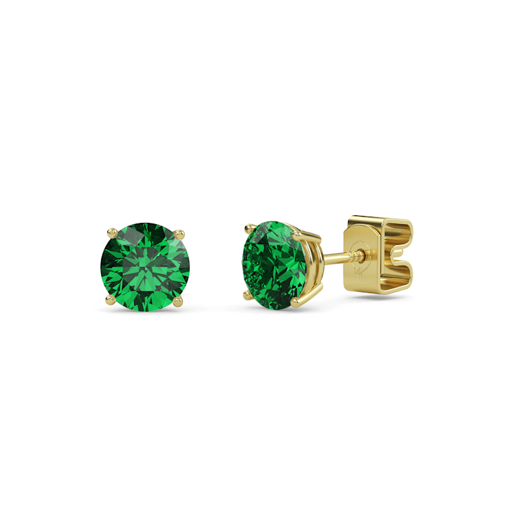 10 Karat Yellow Gold Emerald Stud Earrings For Women