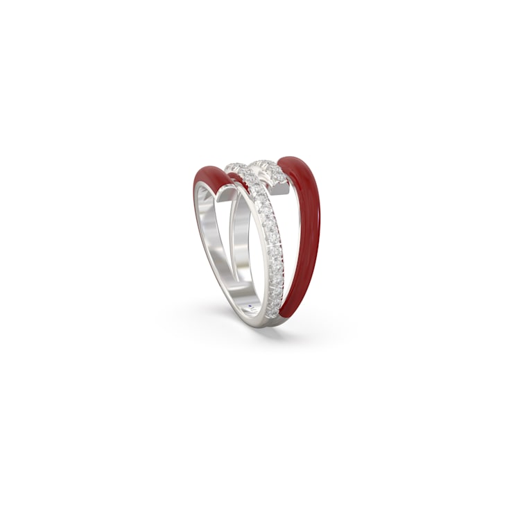 Red Enamel and Lab Diamond Wrap Ring In Sterling Silver