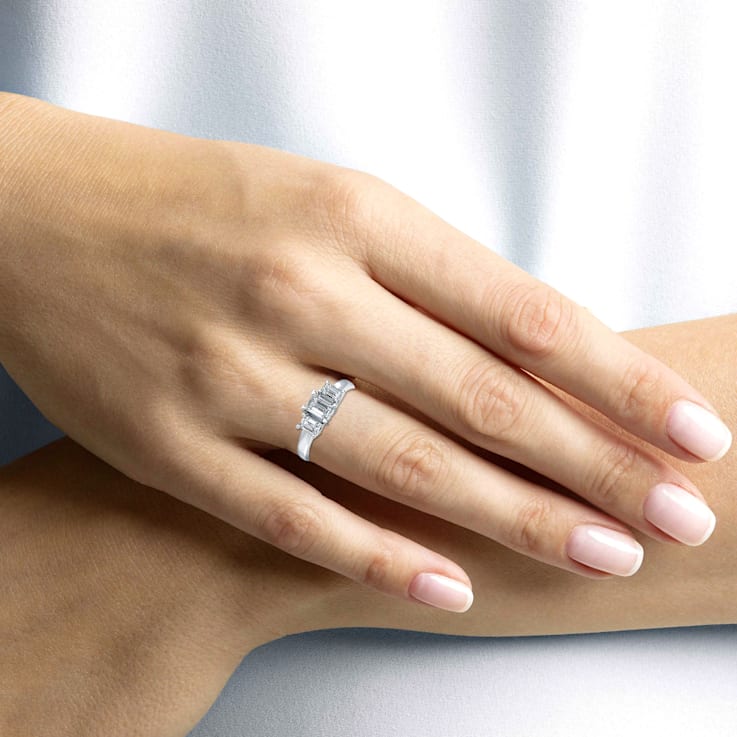 1.00 Ct Emerald Cut Lab-Grown Diamond Three Stone Ring Set in 14K White Gold