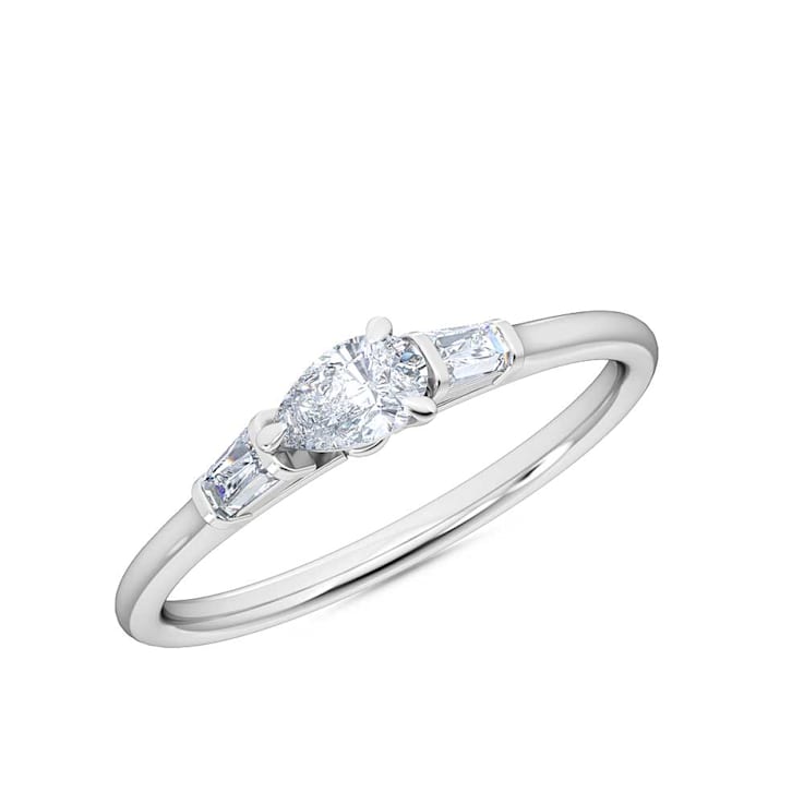 0.30Ct Petite Sideways Pear Shaped Ring with Baguettes on side Lab Grown
Diamond in 14K gold