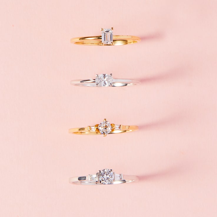 0.30Ct Petite Kite Cushion Shaped Ring with Baguettes on side Lab Grown
Diamond in 14K gold