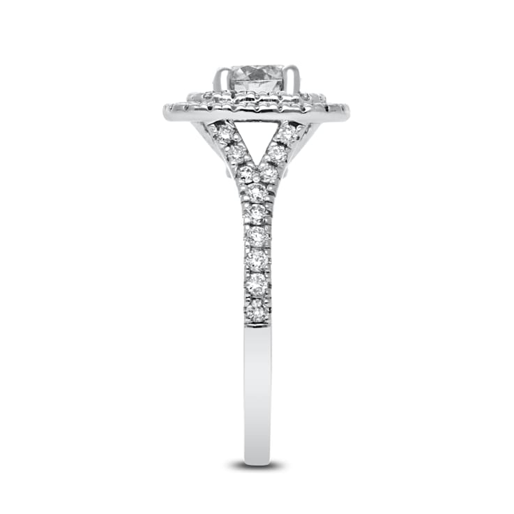 1.25Ct Double halo Bridal Round cut ring with Round side stones Lab
Grown Diamond in 14K gold.