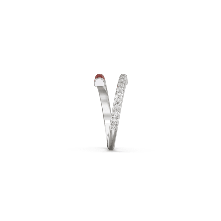 Red Enamel and Lab Diamond Open Ring In Sterling Silver