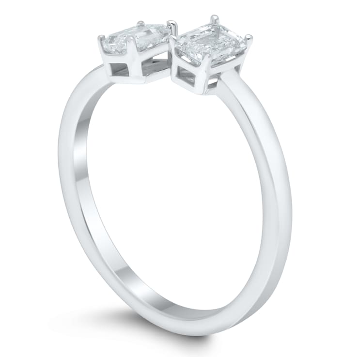 0.75 Ct Emerald Cut Lab-Grown Diamond Two Stone Bypass Ring Set in 14K
White Gold