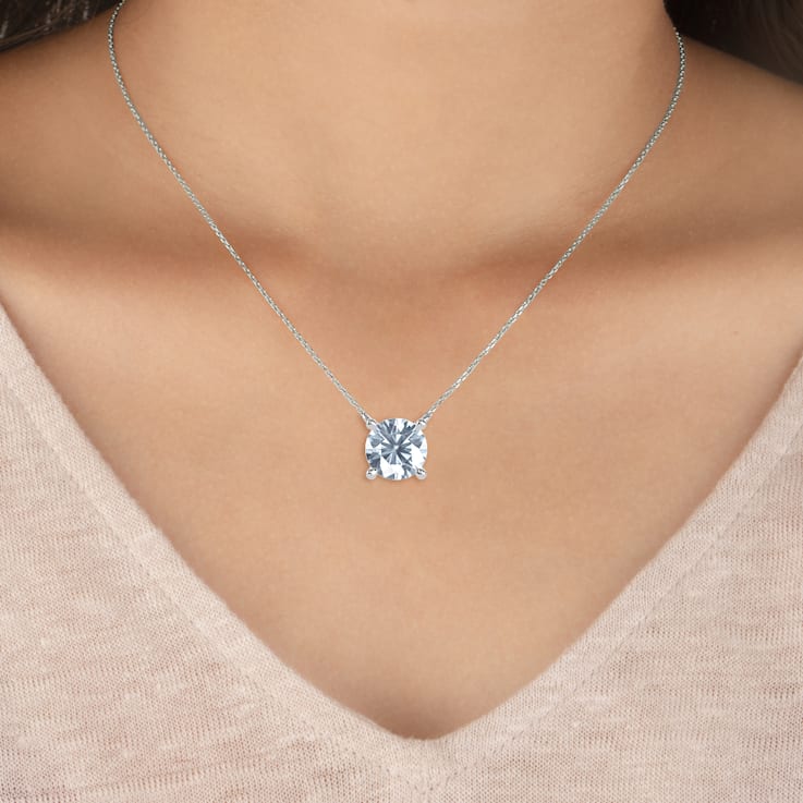 10 Karat White Gold White Sapphire Pendant Necklace For Women