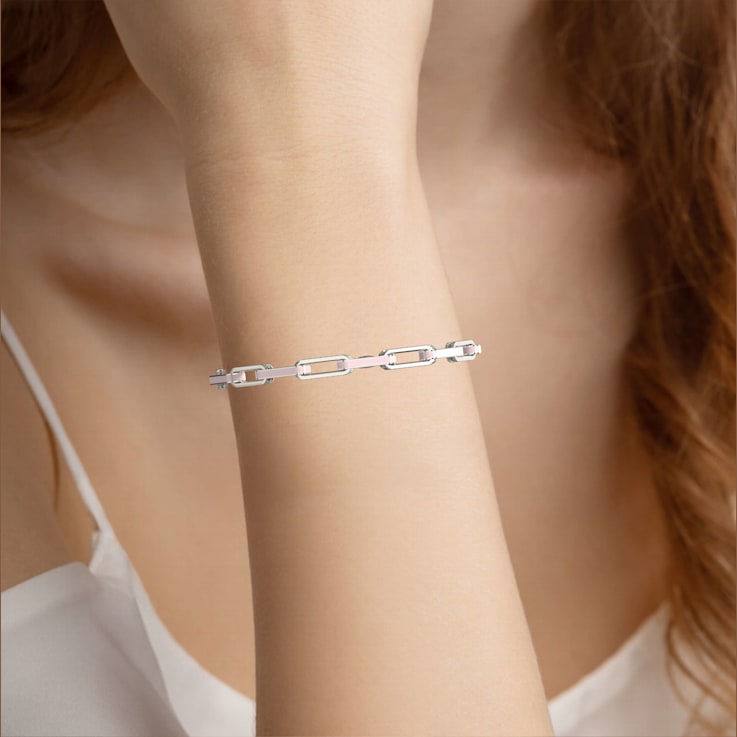 Pink Enamel PaperclipBracelet In Sterling Silver 1.6ctw